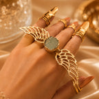 Green semi precious Brass Ring - 18 Kt Gold Plated Angel Wing Statement Ring for Women