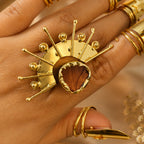 Bold Semi precious stone ring - 18 Kt Gold Plated Sunburst Statement Ring with Chocolate Brown Stone for Women