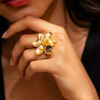Golden Adjustable Ring - 18 Kt Gold Pated - Decorated with Semi precious stones to get that elegant look - Perfect for all occasions