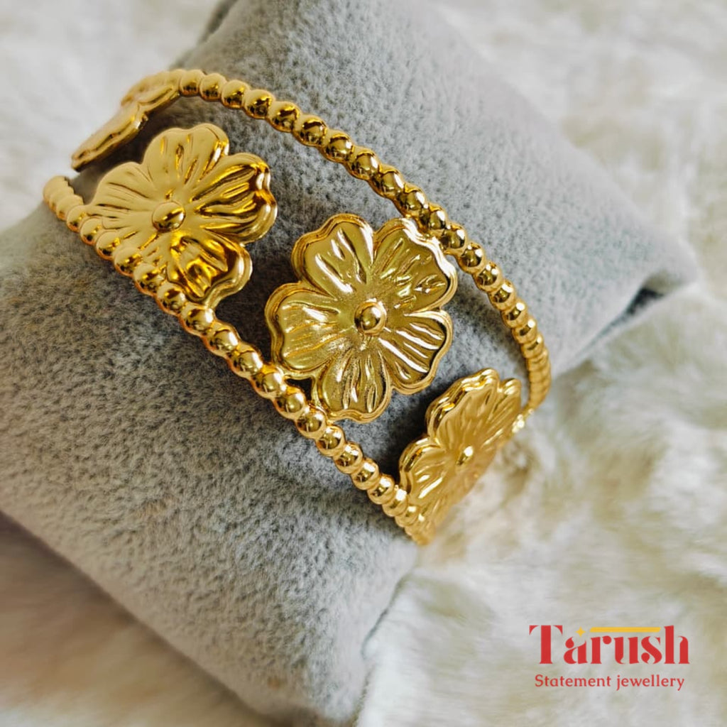 18 Kt Gold Plated Flower Kada Semi Precious stone