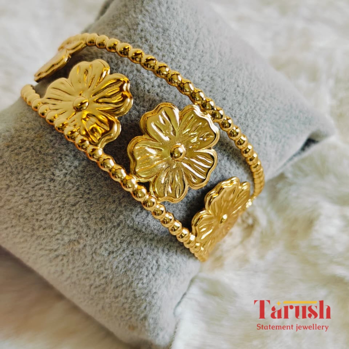 18 Kt Gold Plated Flower Kada Semi Precious stone
