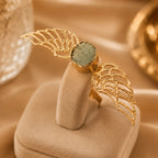 Green semi precious Brass Ring - 18 Kt Gold Plated Angel Wing Statement Ring for Women