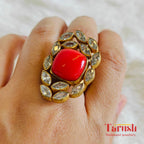 18 Kt Gold Plated Gold Orange earring and ring Semi Precious stone