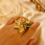 Golden Adjustable Ring - 18 Kt Gold Pated - Decorated with Semi precious stones to get that elegant look - Perfect for all occasions