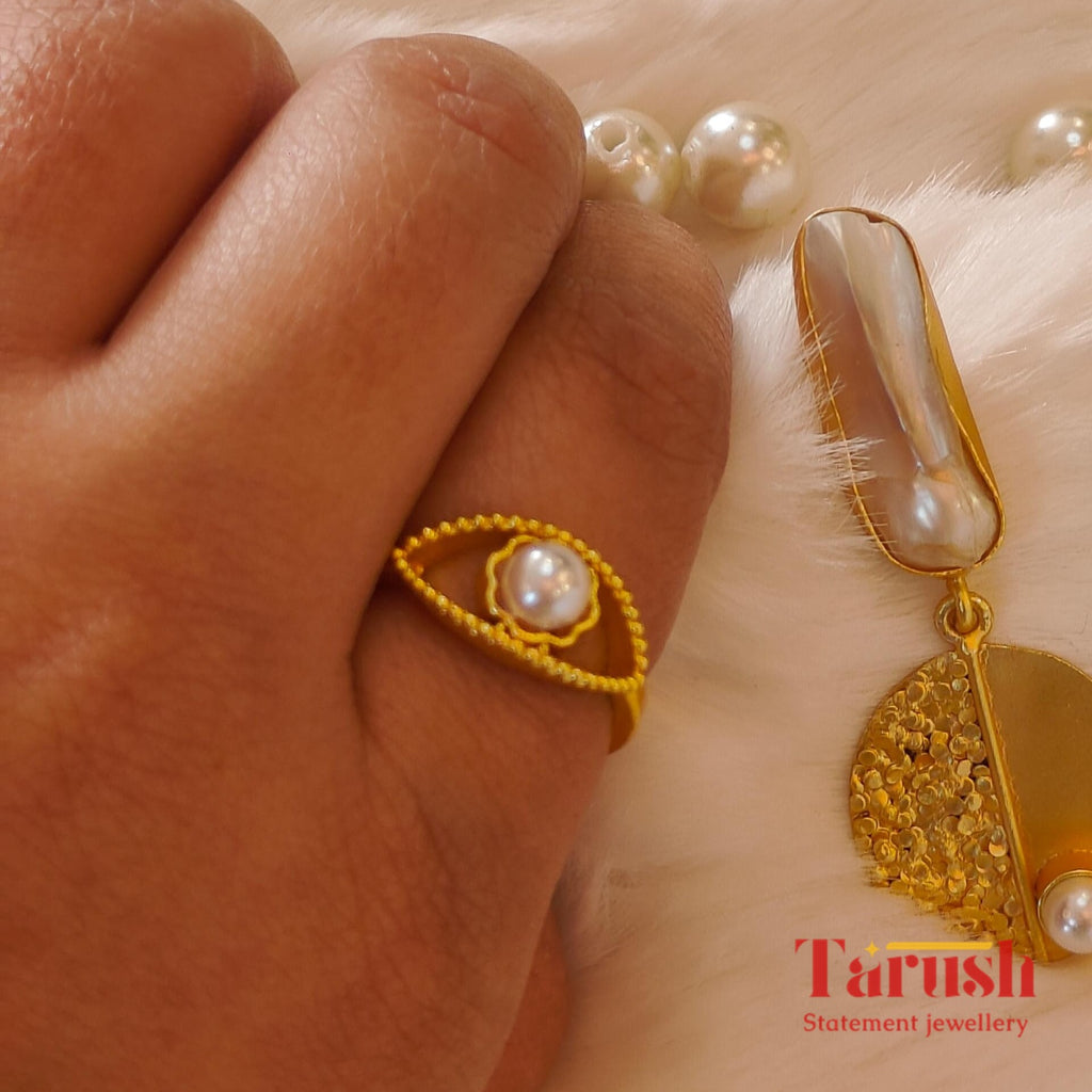 18 Kt Gold Plated evil eye ring Semi Precious stone
