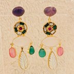 Mosaic Bloom Earrings - 18 Kt Gold Pated - Decorated with Precious stones and Kundans for that royal and elegant look - Perfect for all occasions