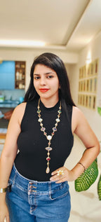Celestial Cascade Necklace - Multicolour Stones - 18 Kt Gold Plated - decorated with Precious Stones