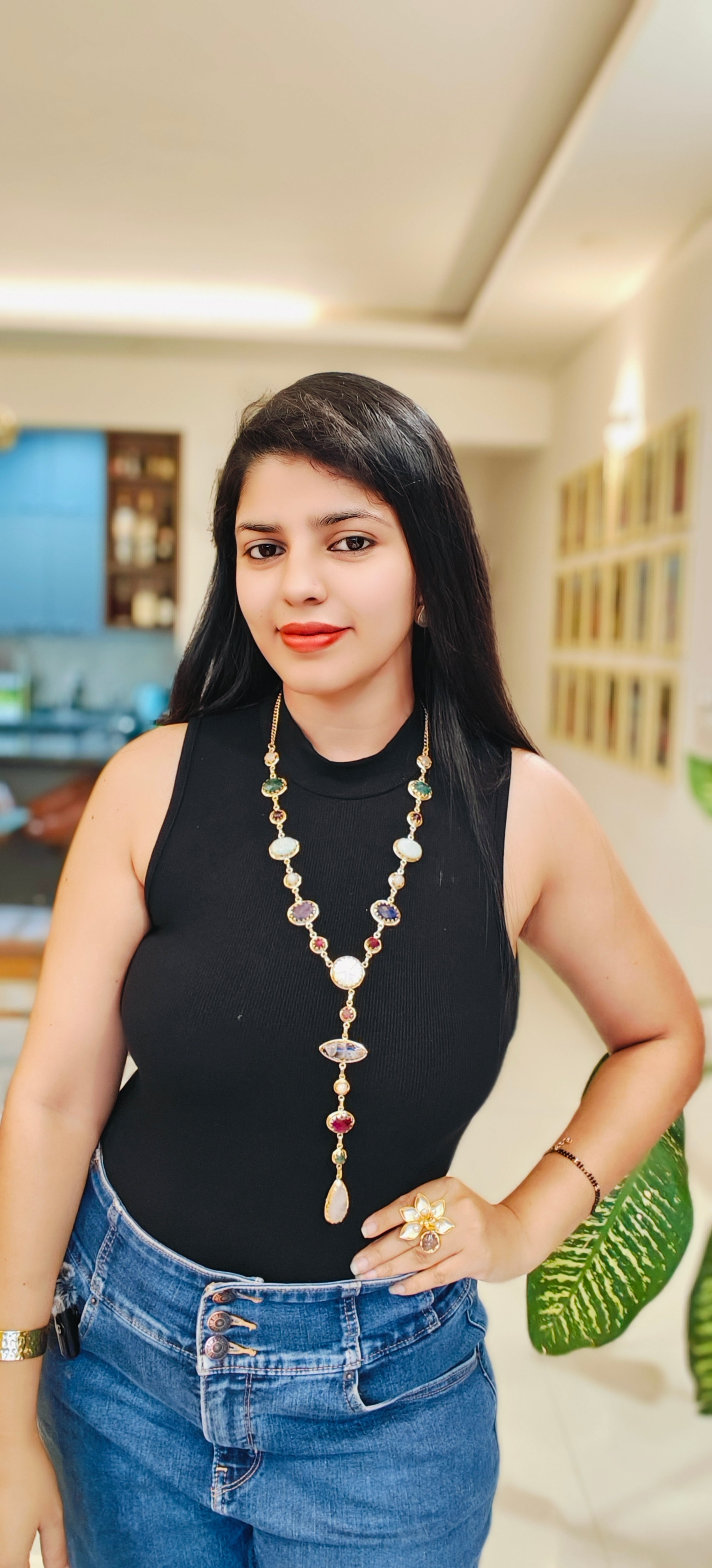 Celestial Cascade Necklace - Multicolour Stones - 18 Kt Gold Plated - decorated with Precious Stones