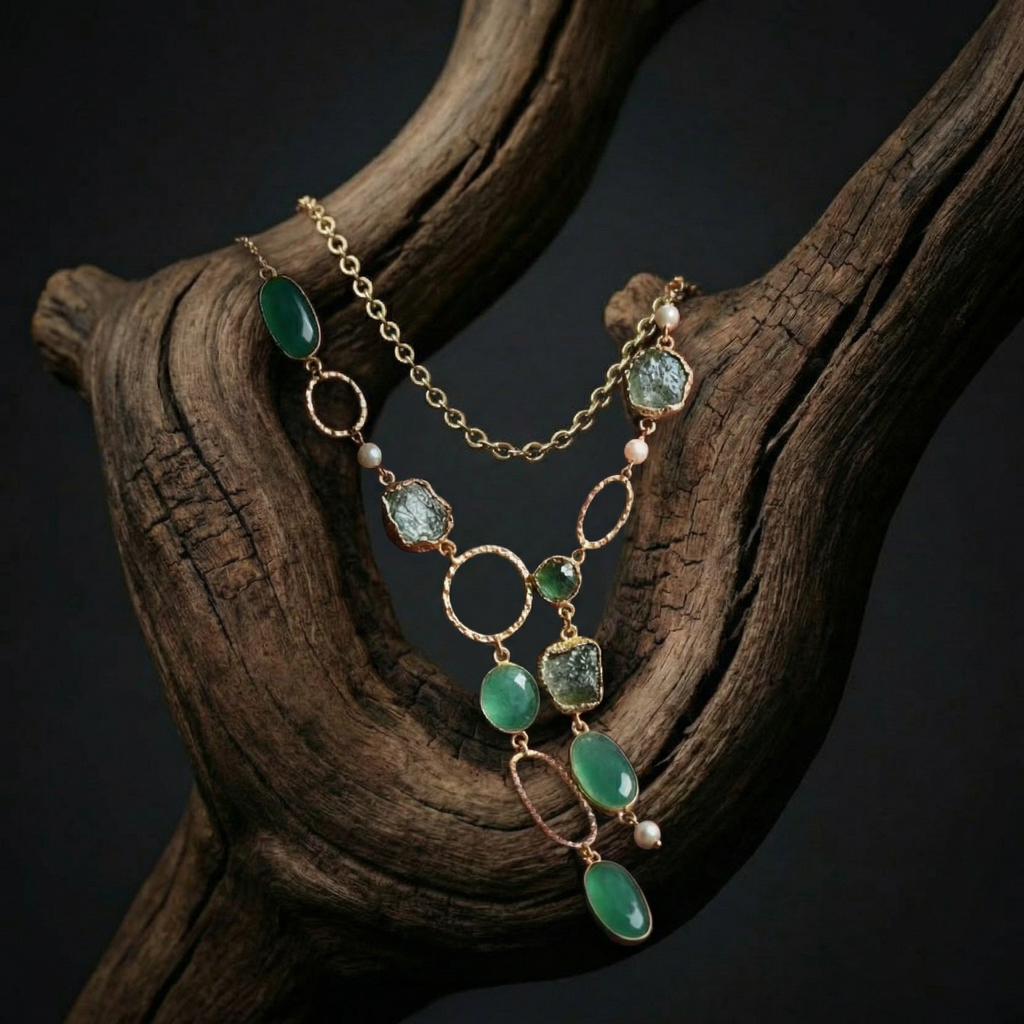 18 Kt Gold Plated Green necklace Semi Precious stone