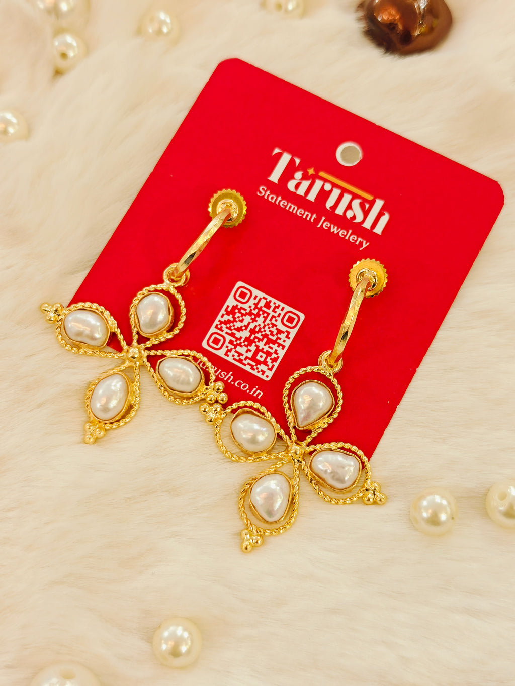 18 Kt Gold Plated Floral Pearl Earrings for Women - 18 kt gold plated anti tarnish - Brass earring - Skin freindly