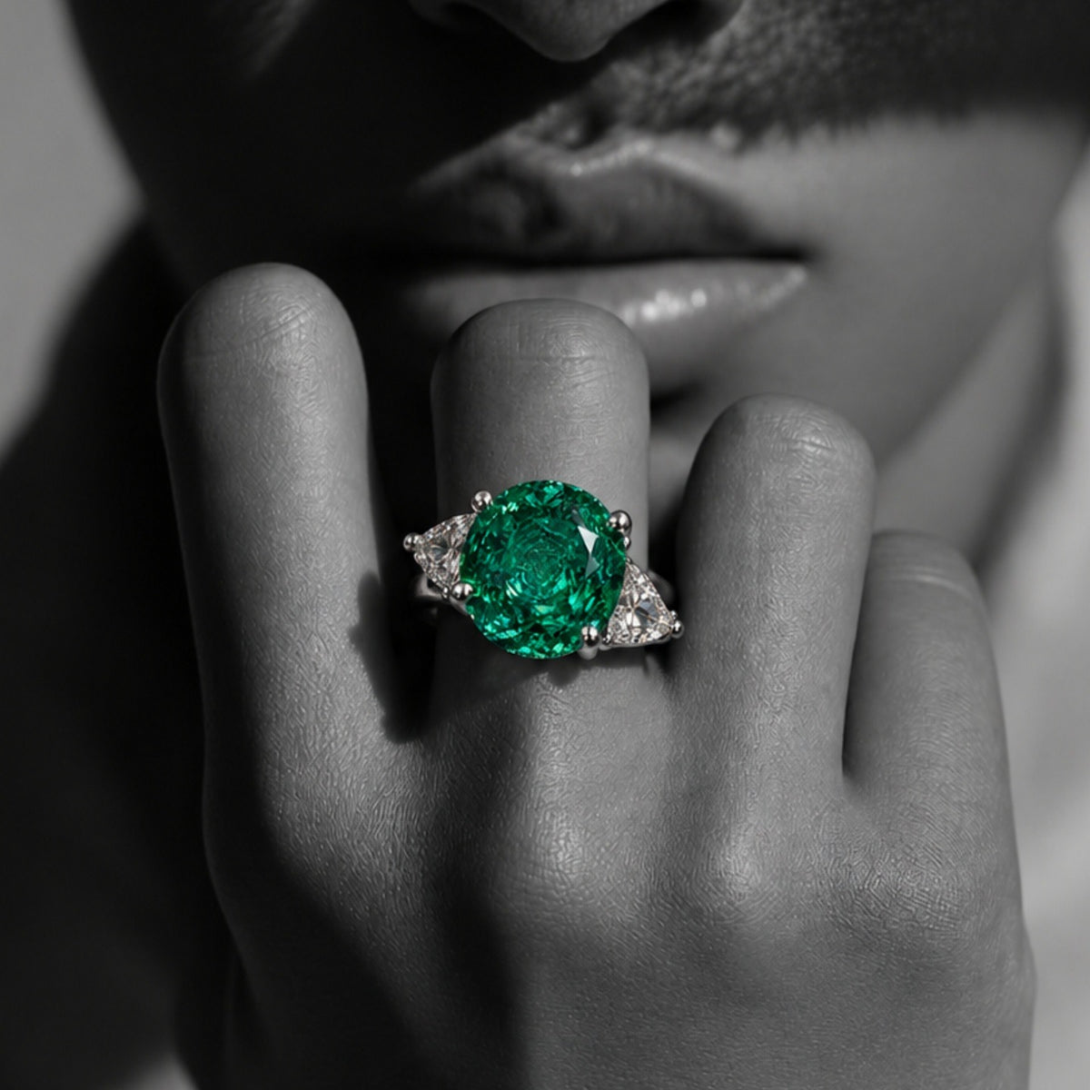 Green Rose Cut Diamond Look (DIAMOND REPLICA) Ring | Stainless Steel Anti Tarnish Adjustable Ring