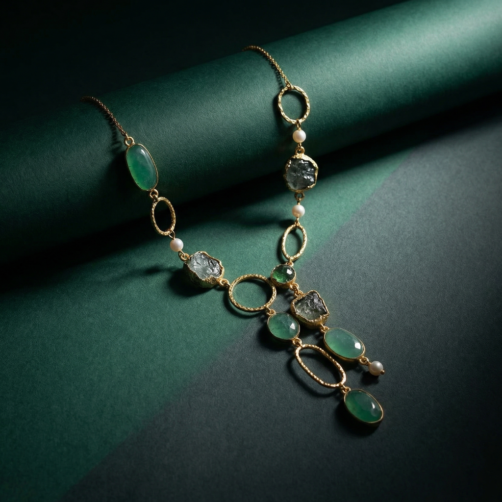 18 Kt Gold Plated Green necklace Semi Precious stone