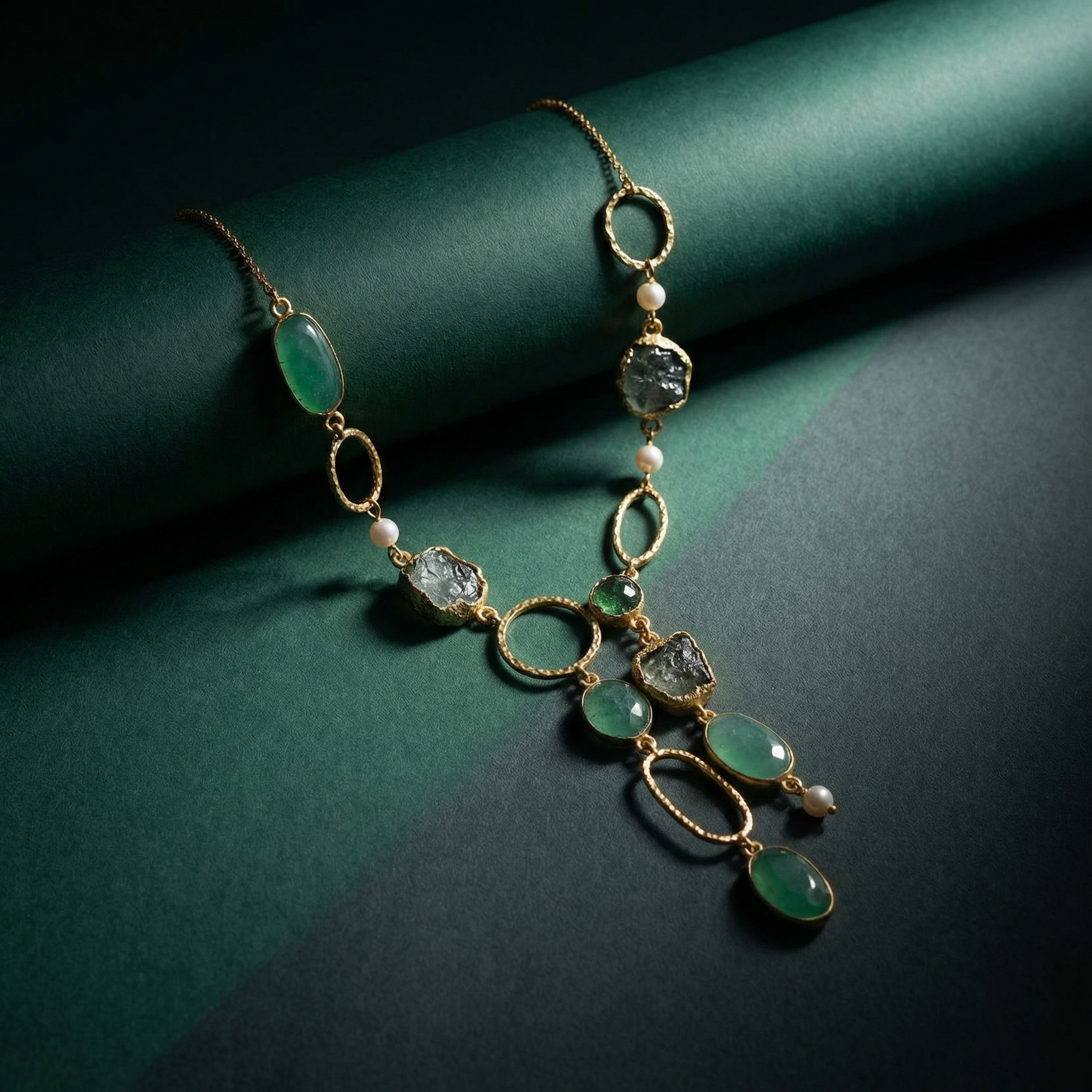 18 Kt Gold Plated Green necklace Semi Precious stone