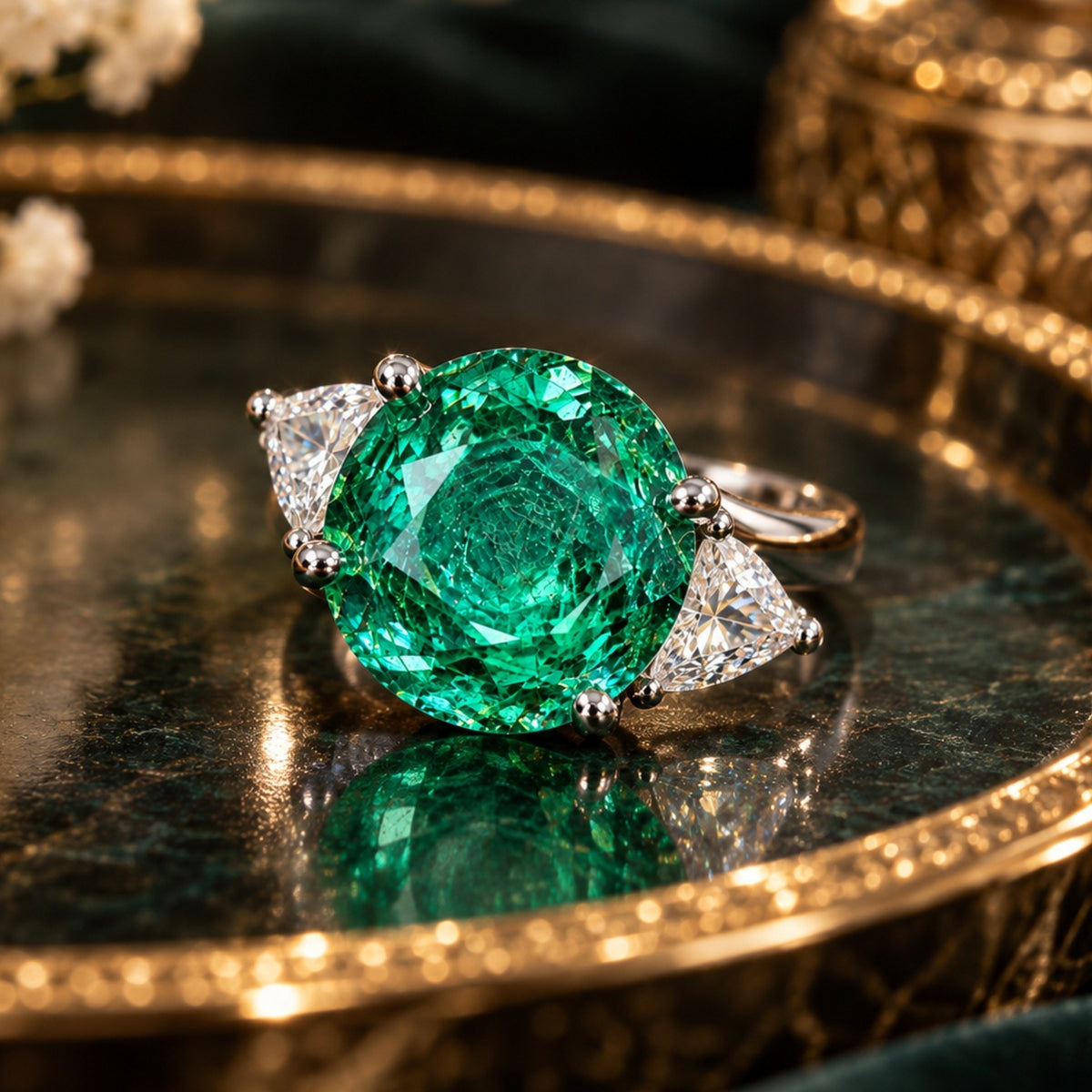Green Rose Cut Diamond Look (DIAMOND REPLICA) Ring | Stainless Steel Anti Tarnish Adjustable Ring