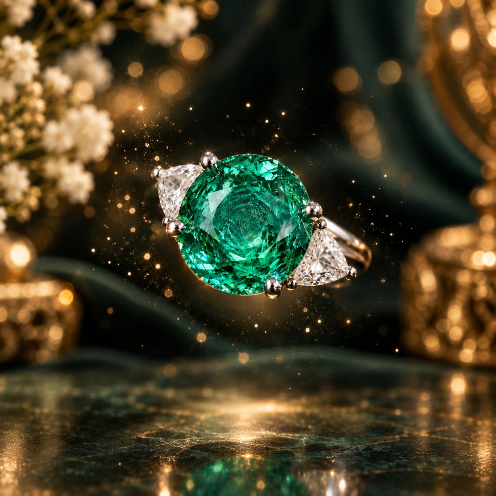 Green Rose Cut Diamond Look (DIAMOND REPLICA) Ring | Stainless Steel Anti Tarnish Adjustable Ring