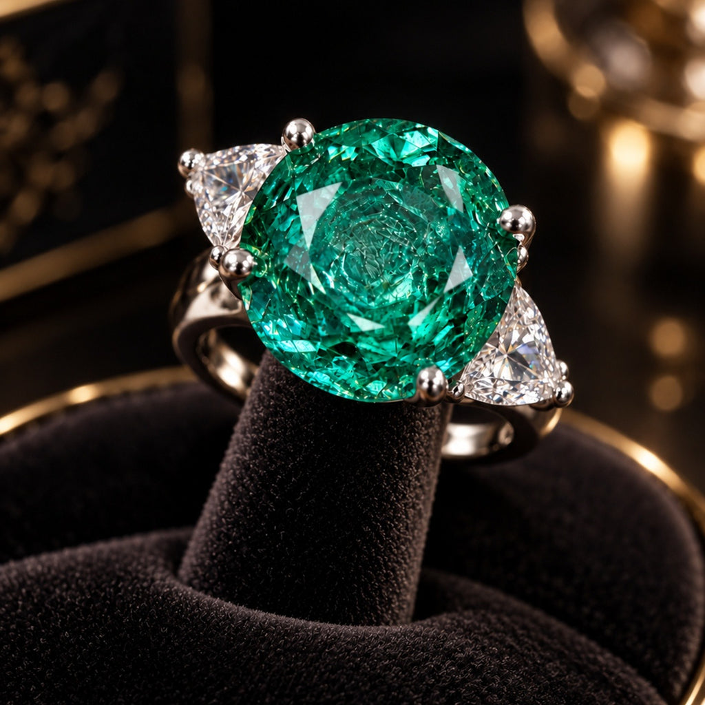 Green Rose Cut Diamond Look (DIAMOND REPLICA) Ring | Stainless Steel Anti Tarnish Adjustable Ring