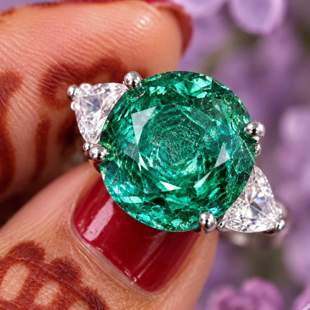 Green Rose Cut Diamond Look (DIAMOND REPLICA) Ring | Stainless Steel Anti Tarnish Adjustable Ring