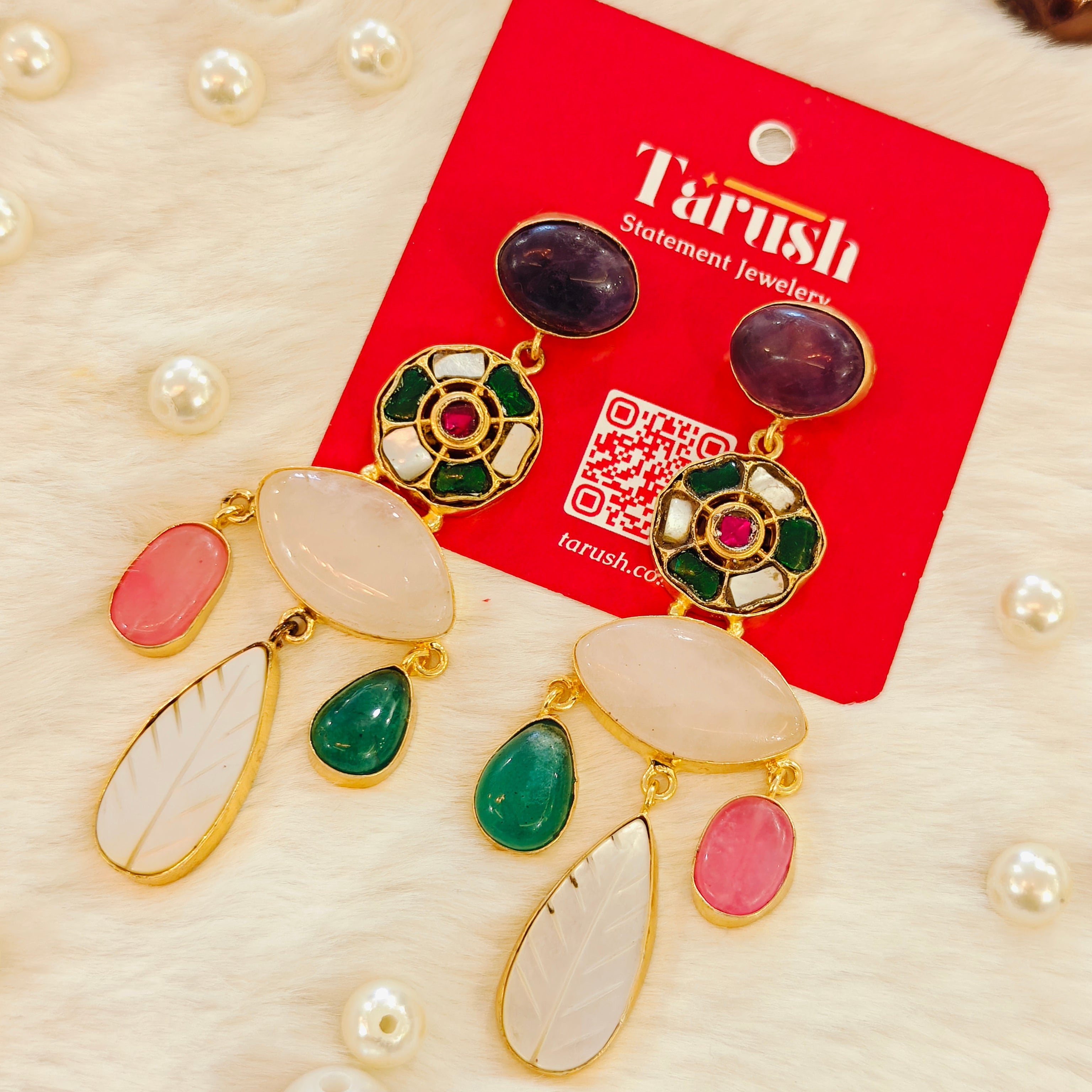 Mosaic Bloom Earrings - 18 Kt Gold Pated - Decorated with Precious stones and Kundans for that royal and elegant look - Perfect for all occasions