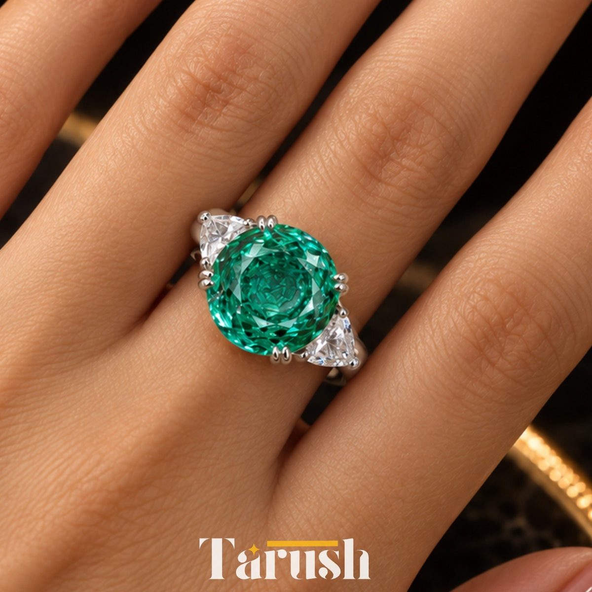 Green Rose Cut Diamond Look (DIAMOND REPLICA) Ring | Stainless Steel Anti Tarnish Adjustable Ring