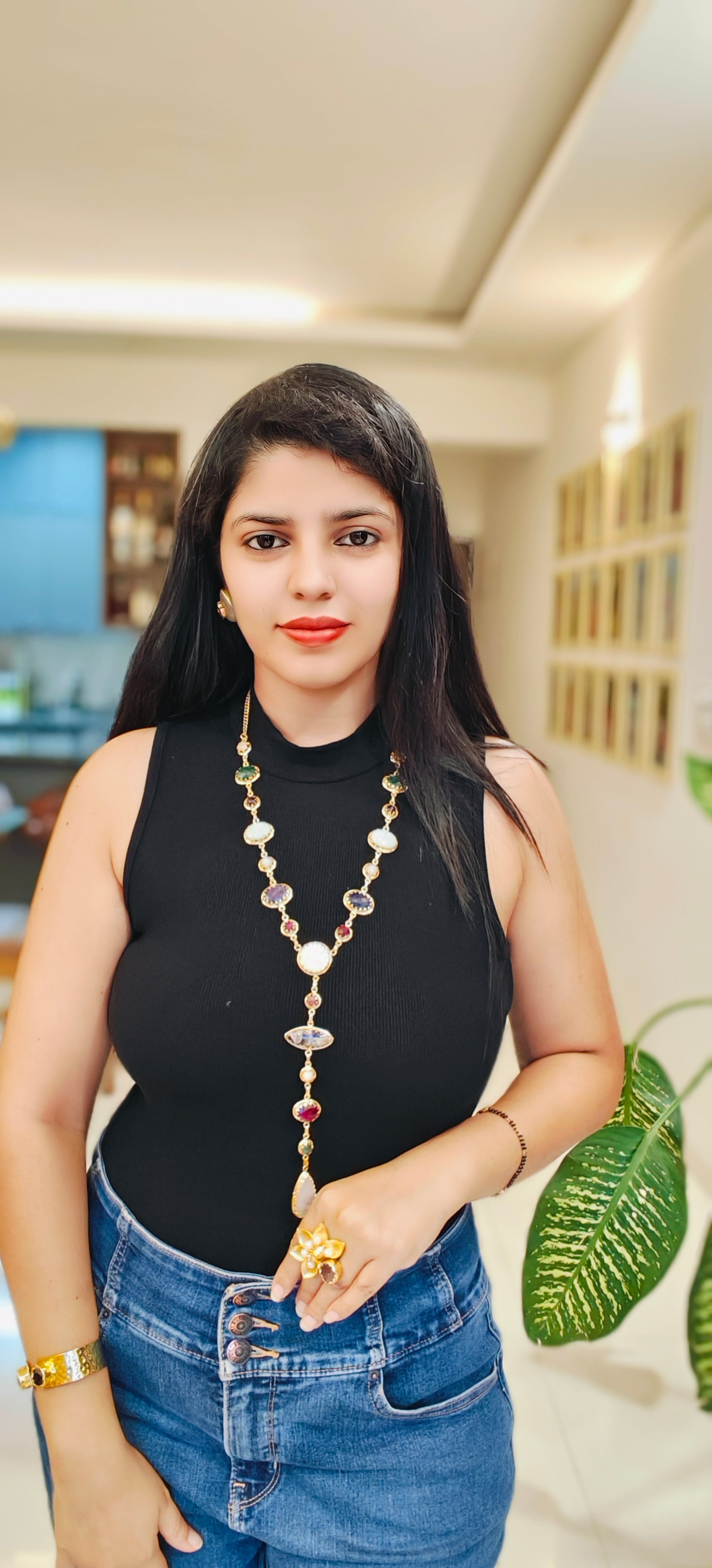 Celestial Cascade Necklace - Multicolour Stones - 18 Kt Gold Plated - decorated with Precious Stones