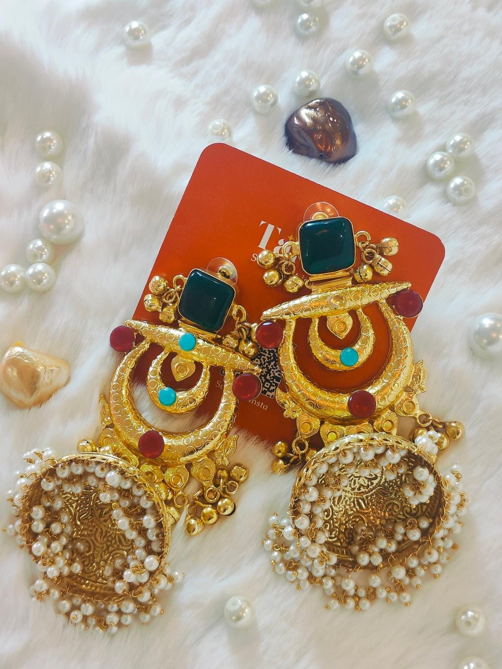 18 Kt Gold Plated Kashmiri jhumka Semi Precious stone