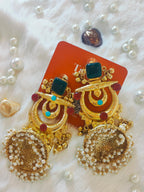 18 Kt Gold Plated Kashmiri jhumka Semi Precious stone