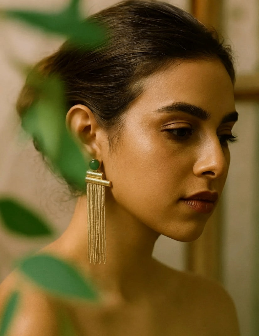 18 Kt Gold Plated Turquoise earring with dangler Semi Precious stone