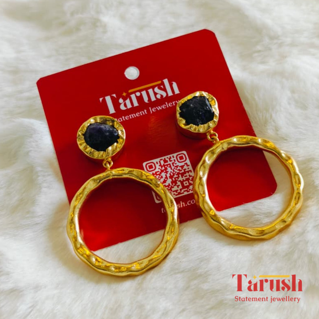 18 Kt Gold Plate Brass Dangling Earrings - Round earrings with semi precious stones - Perfect For all Your occasions