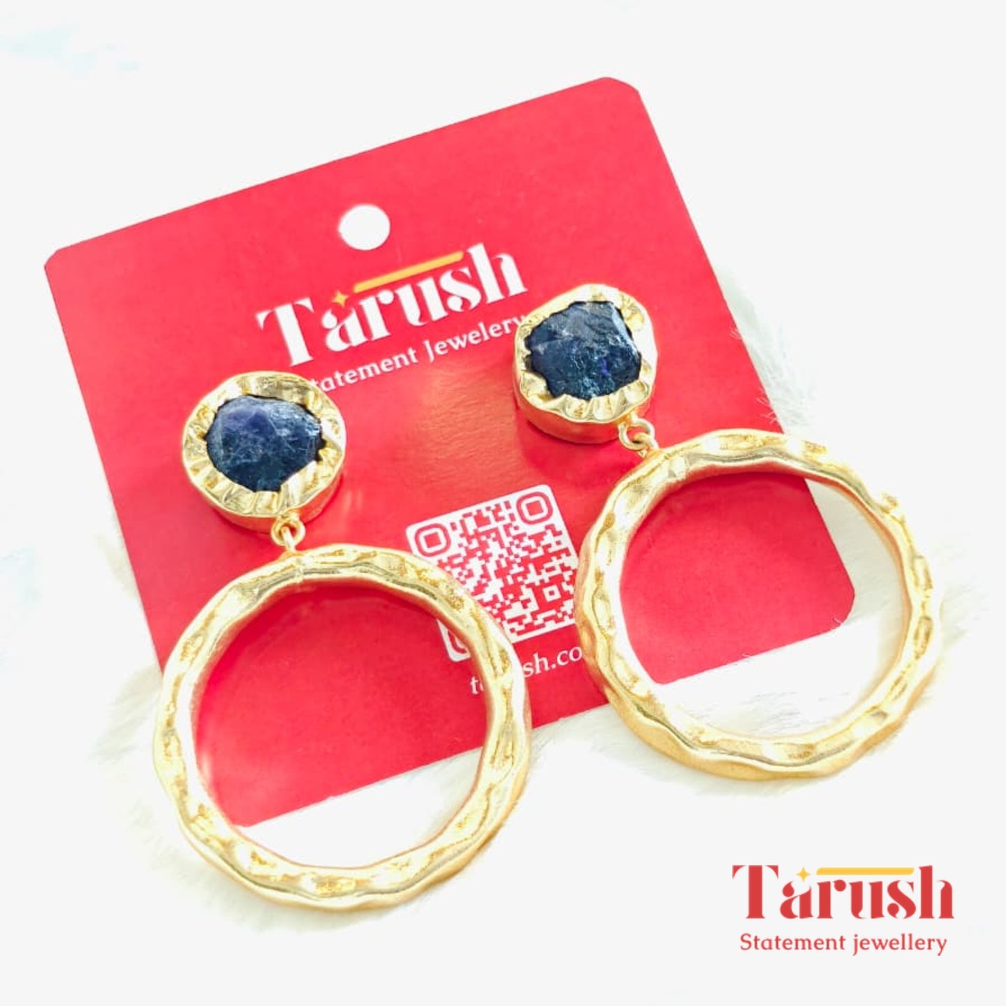 18 Kt Gold Plate Brass Dangling Earrings - Round earrings with semi precious stones - Perfect For all Your occasions