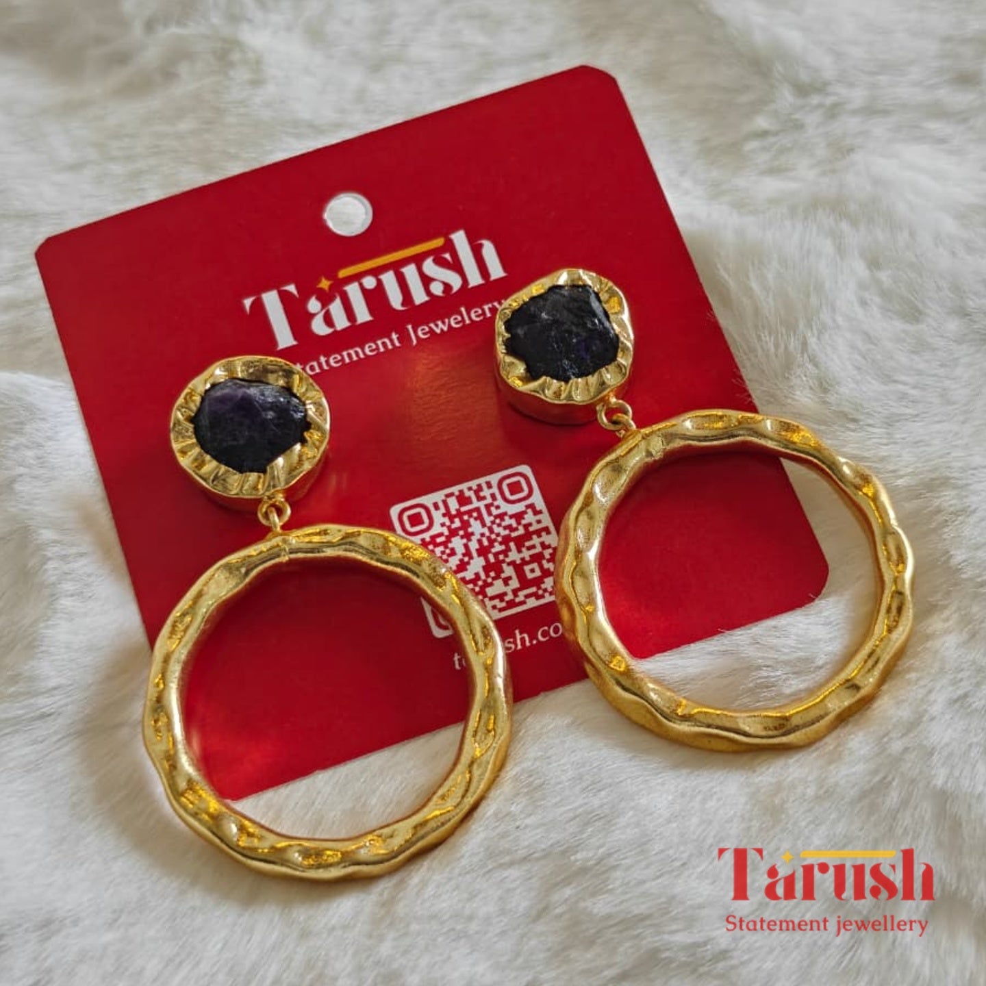 18 Kt Gold Plate Brass Dangling Earrings - Round earrings with semi precious stones - Perfect For all Your occasions