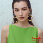 18 Kt Gold Plate Brass Dangling Earrings - Round earrings with semi precious stones - Perfect For all Your occasions