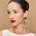 18 Kt Gold Plate Brass Dangling Earrings - Round earrings with semi precious stones - Perfect For all Your occasions