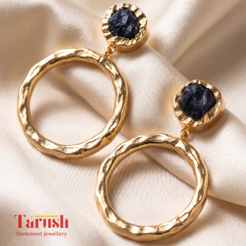 18 Kt Gold Plate Brass Dangling Earrings - Round earrings with semi precious stones - Perfect For all Your occasions