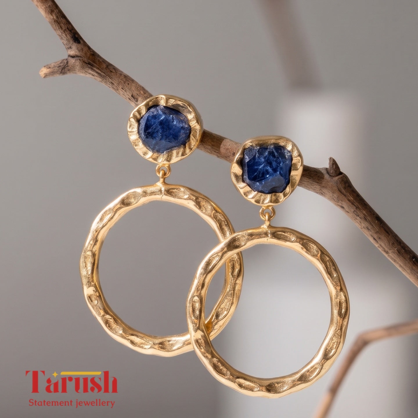 18 Kt Gold Plate Brass Dangling Earrings - Round earrings with semi precious stones - Perfect For all Your occasions