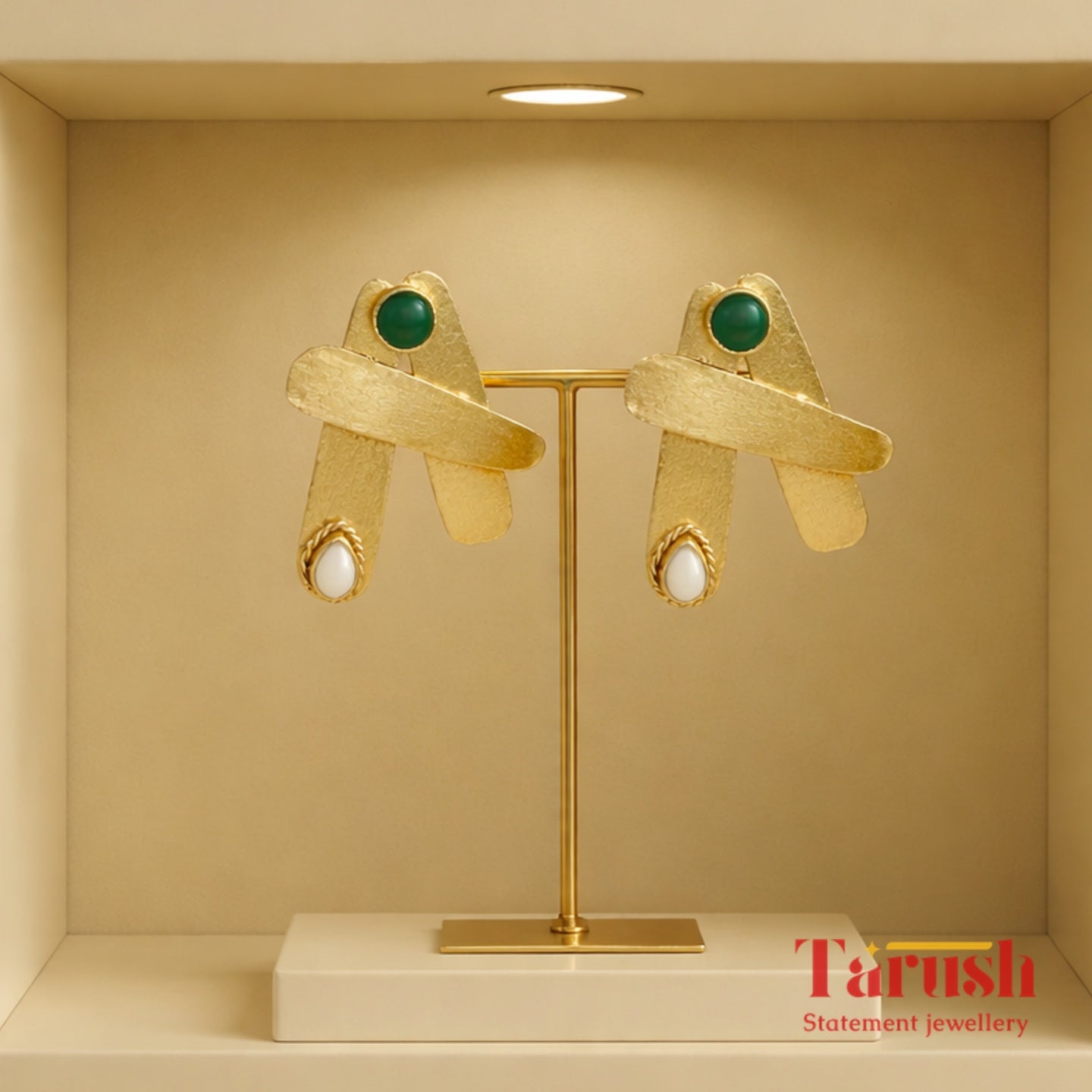 18 Kt Gold Plated - Green A Earring - Look Fabulous Everyday - Make a Statement