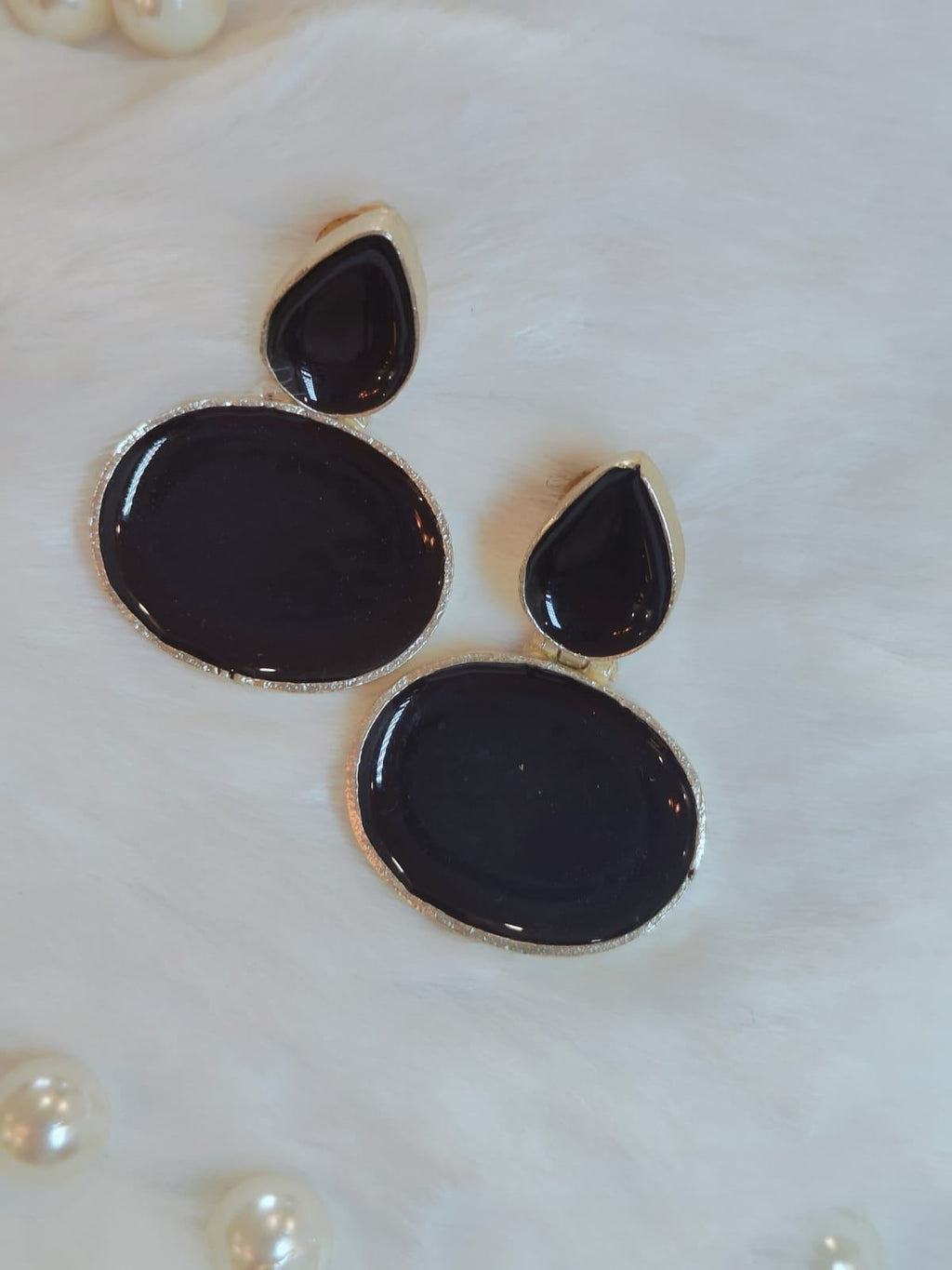 18 kt Gold Plated - Black Small Earring - Perfect For Office Wear