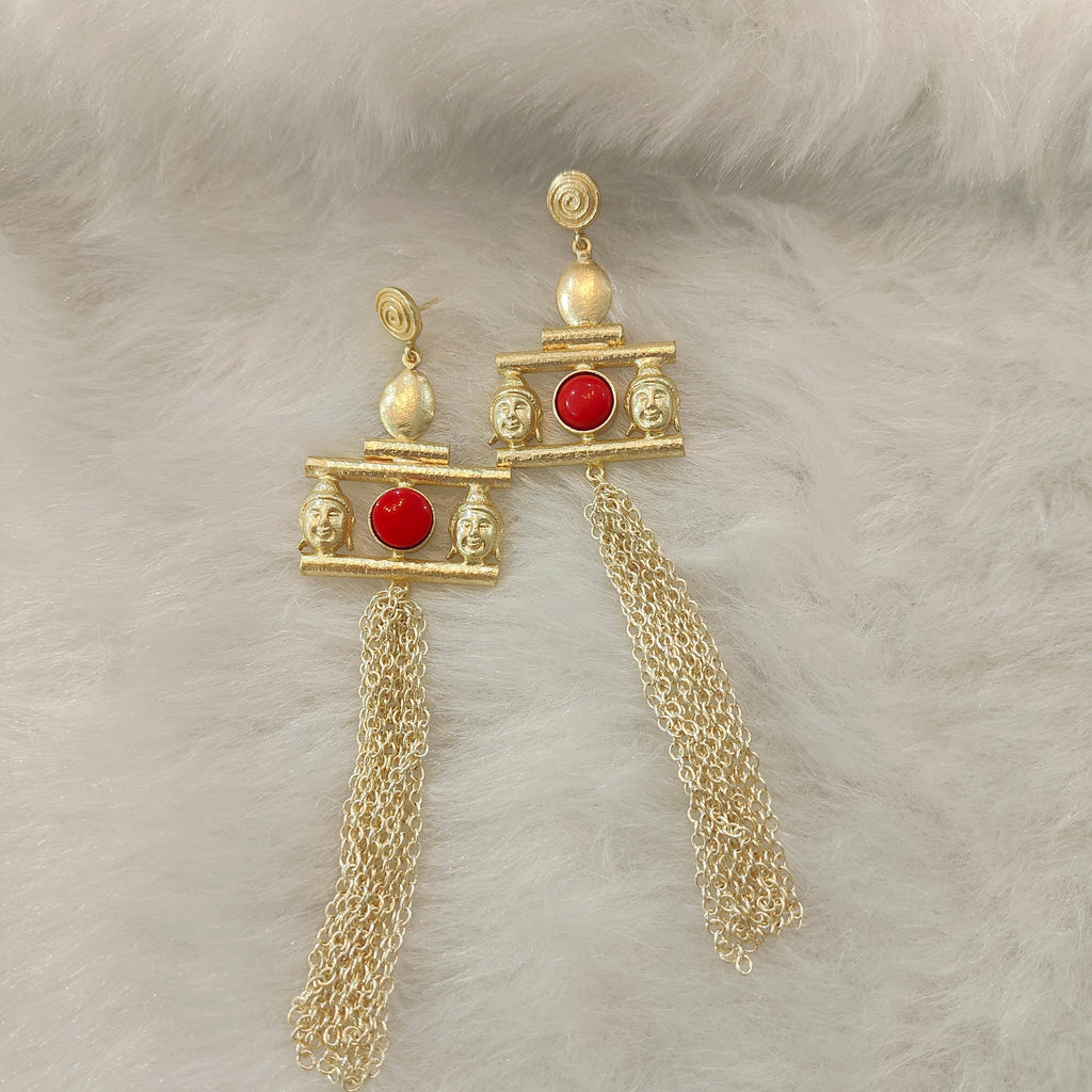 18 Kt Gold Plated Buddha red earring Semi Precious stone