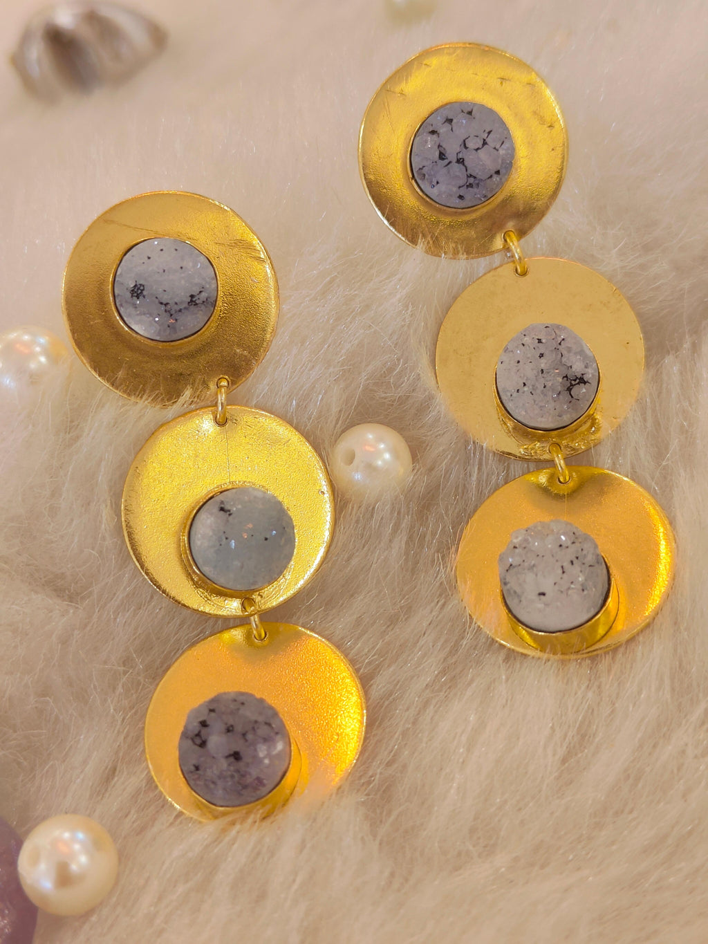 Blue druzy stone earring