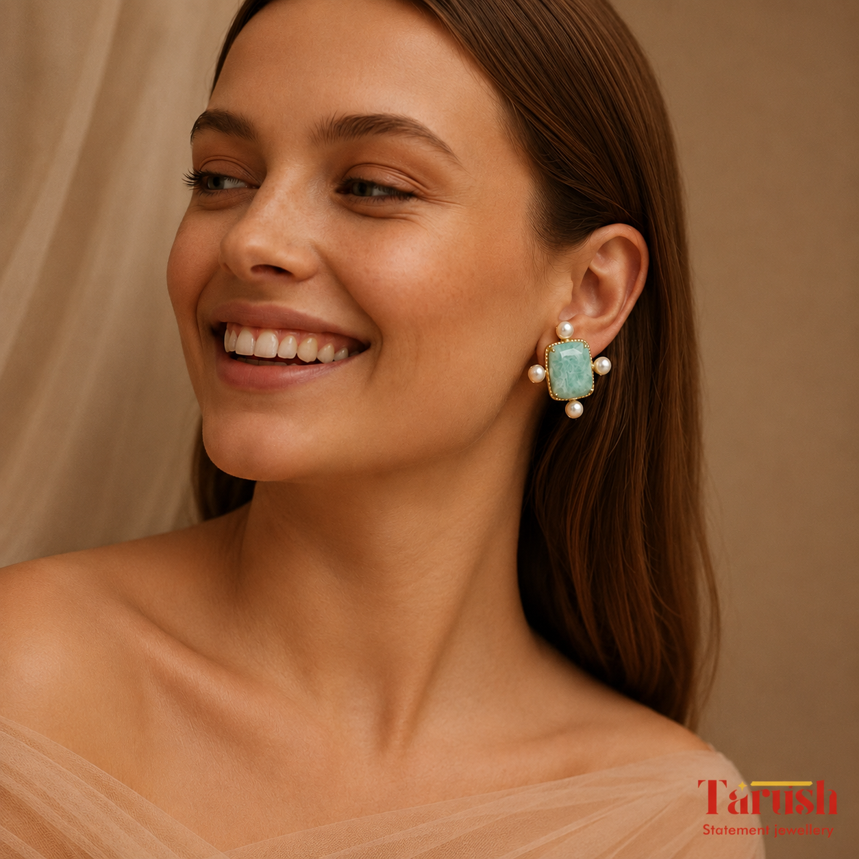 18 Kt Gold Plated Gold Plated - Blue Stone with Real Pearls - Perfect For Your EveryDay Look Semi Precious stone