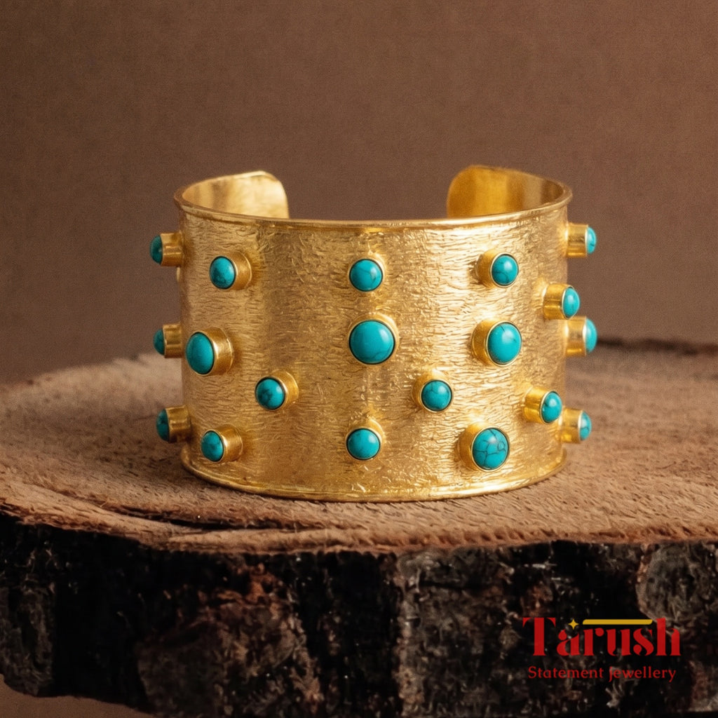 18 Kt Gold Plated Turquoise kada Semi Precious stone