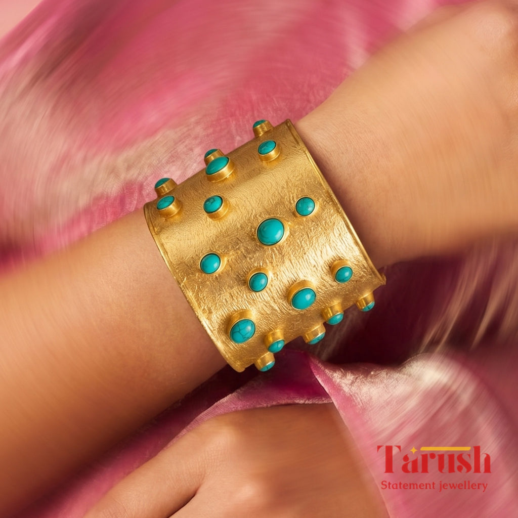 18 Kt Gold Plated Turquoise kada Semi Precious stone