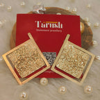 18 Kt Gold Plated - Square earrings - Hand Made - Hammered Texture - Perfect for Your Parties Semi Precious stone
