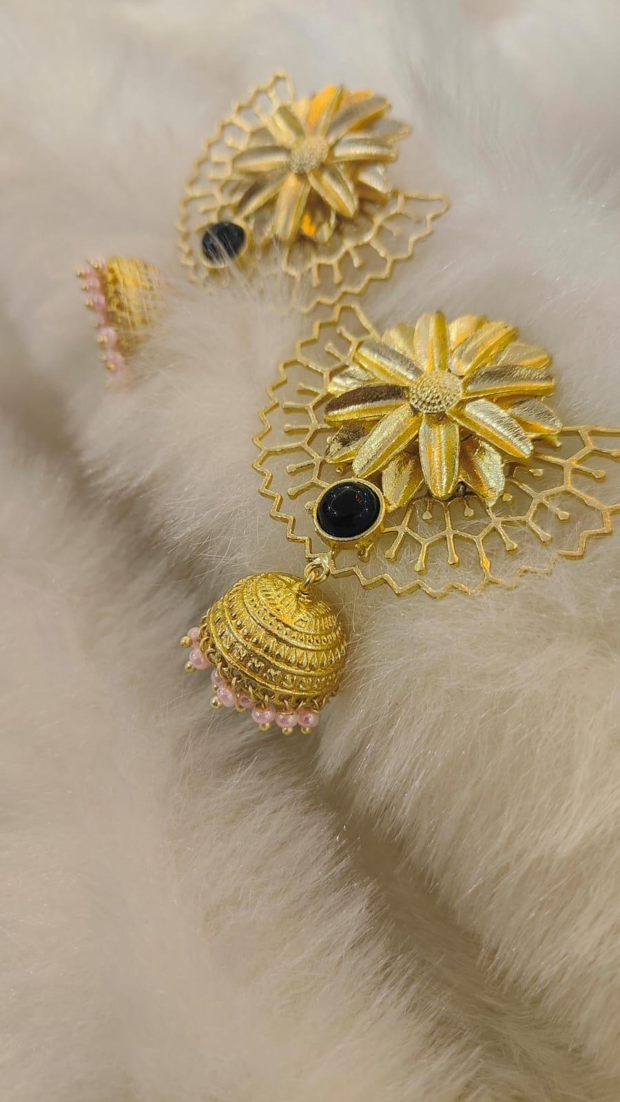 18 Kt Gold Plated chand bali Semi Precious stone