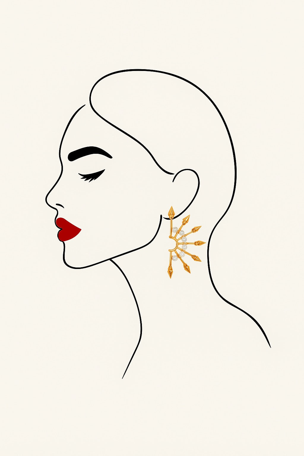 18 Kt Gold Plated half earring african Semi Precious stone