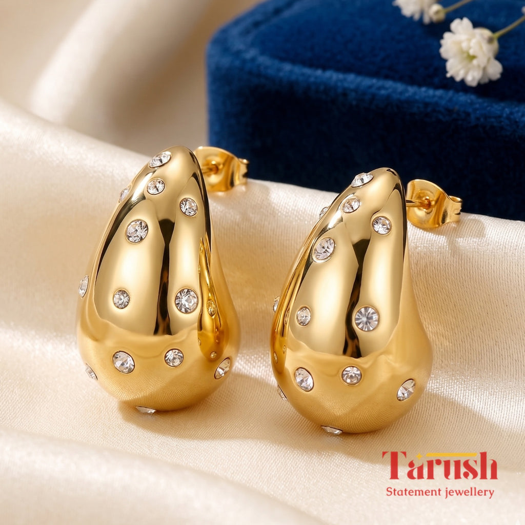 18 Kt Gold Plated water drop earring with Diamonds Semi Precious stone