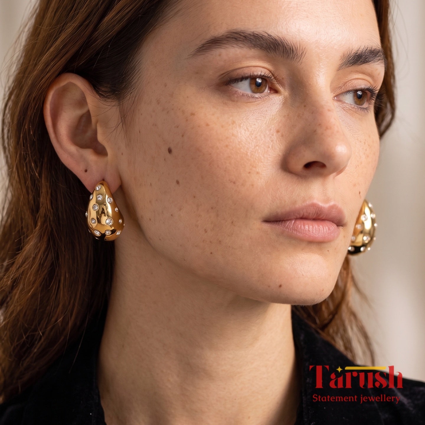 18 Kt Gold Plated water drop earring with Diamonds Semi Precious stone