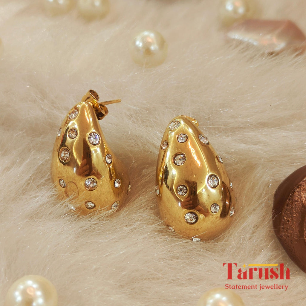 18 Kt Gold Plated water drop earring with Diamonds Semi Precious stone