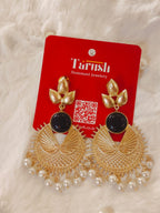 18 Kt Gold Plated Black and white Jhumja earrings Semi Precious stone