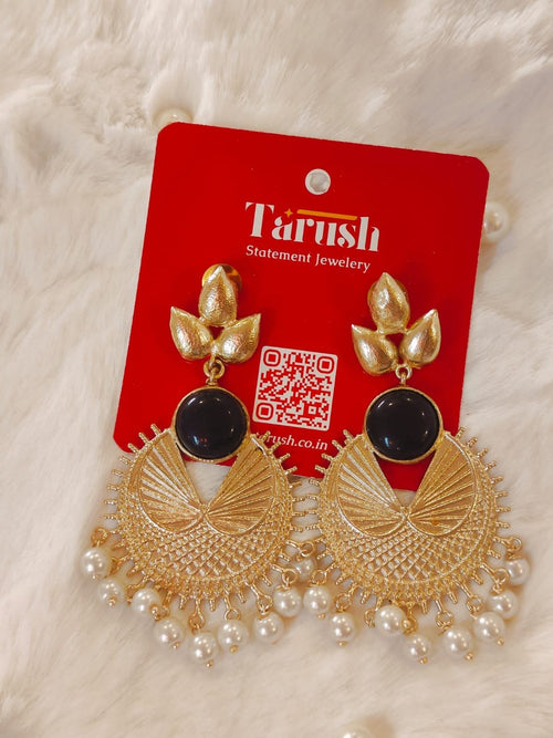 18 Kt Gold Plated Black and white Jhumja earrings Semi Precious stone
