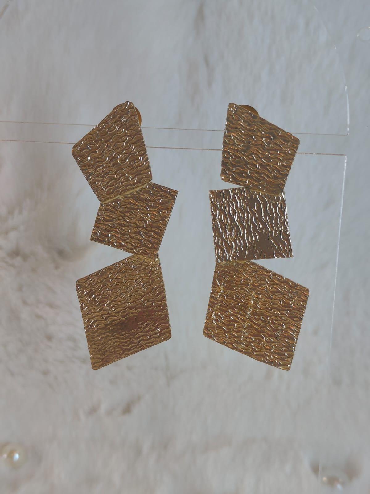 18 Kt Gold Plated, Light, Non-Allergic Brass Earring - Three layer earring - Perfect for your Everyday Look Semi Precious stone